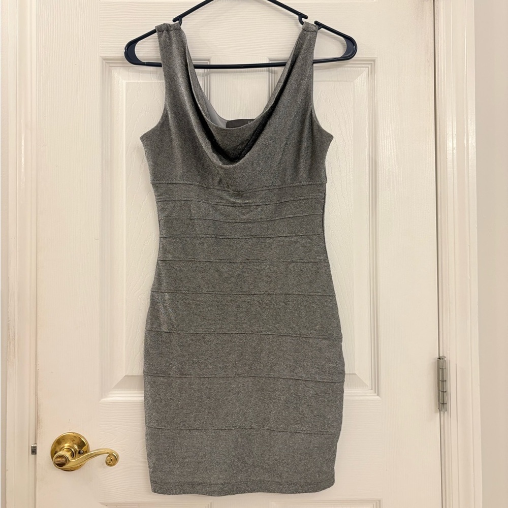 Sleeveless Grey Cowl Neck Bodycon Dress